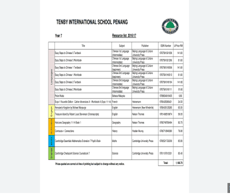 Tenby international school fees