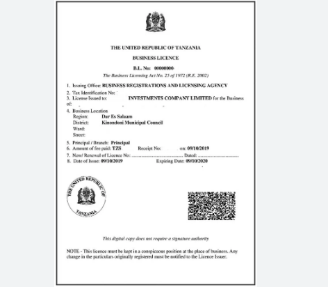 Business license fees tanzania